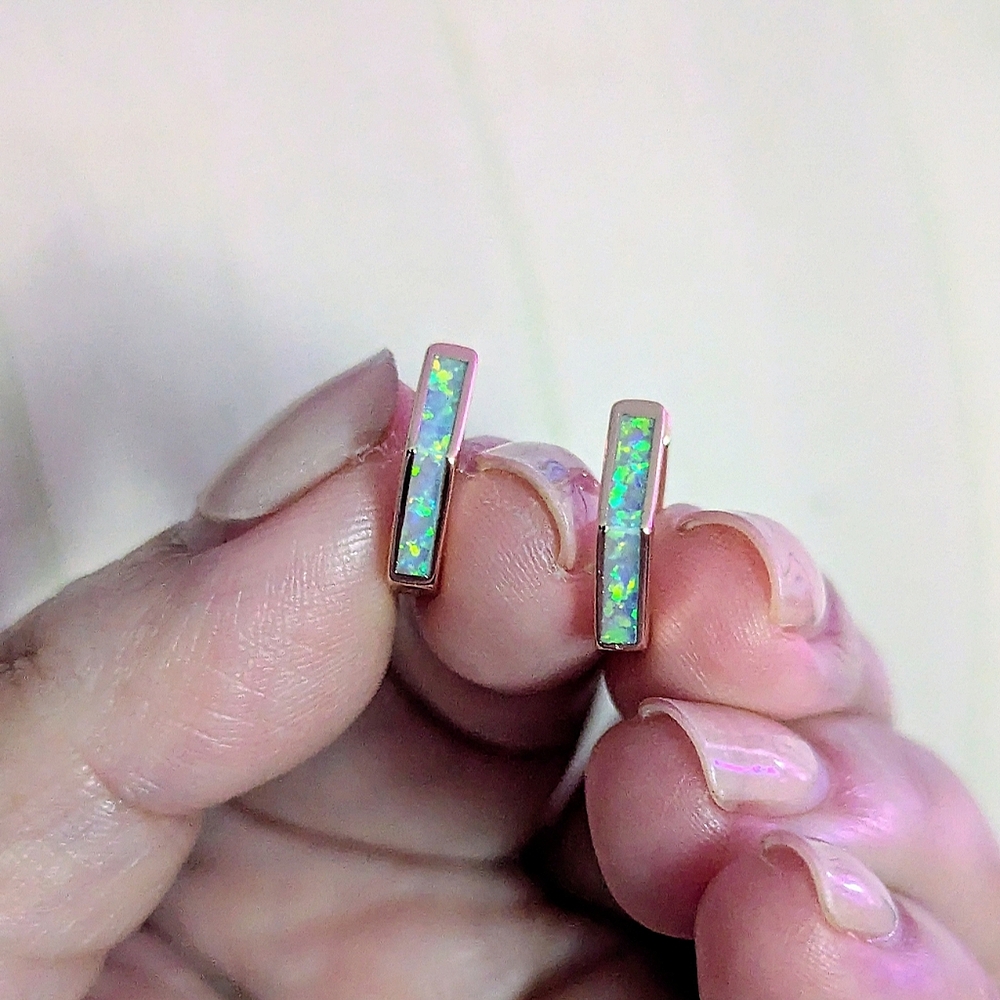Opal Inlay Hexagonal Huggie Earrings